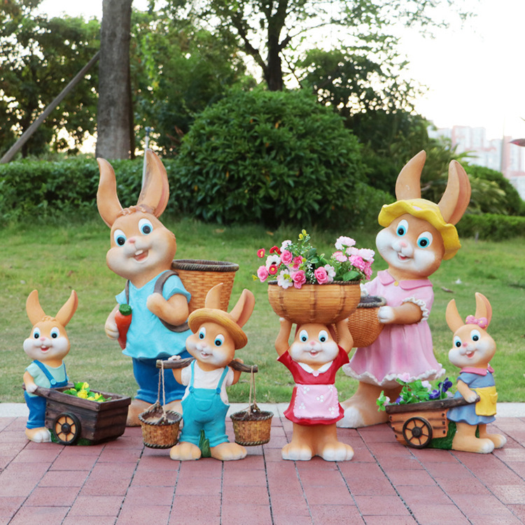 Fiberglass cartoon rabbit floor flower pot sculpture flower pot resin decoration outdoor garden courtyard succulent decoration