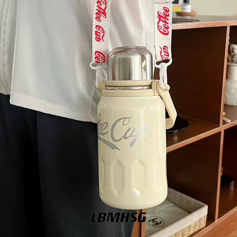 爆発金コカコーラ大容量ステンレス保温カップ高颜値屋外携帯ストラップ水筒保氷保冷|undefined