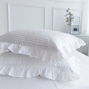 Twill Pillowcase Korean Style Ruffled Pure White Princess Style 48 Washed Modern Simple Yarn-Dyed Qualified Product