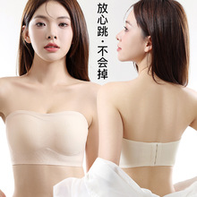 夏薄款无痕内衣女3D防滑可拆卸双肩带抹胸一片式果冻胶裹胸文胸罩