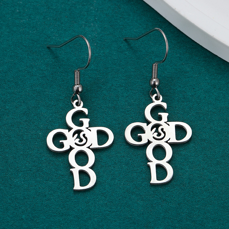 Women's Gender 1 Pair Vintage Style Cross Heart Shape Polishing 201 Stainless Steel Drop Earrings