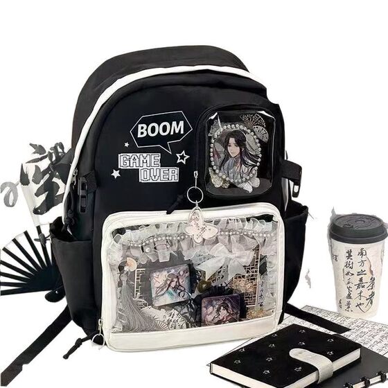 Black and white realm shoulder bag pain bag yum two-dimensional transparent millet big food backpack junior high school girls schoolbag women