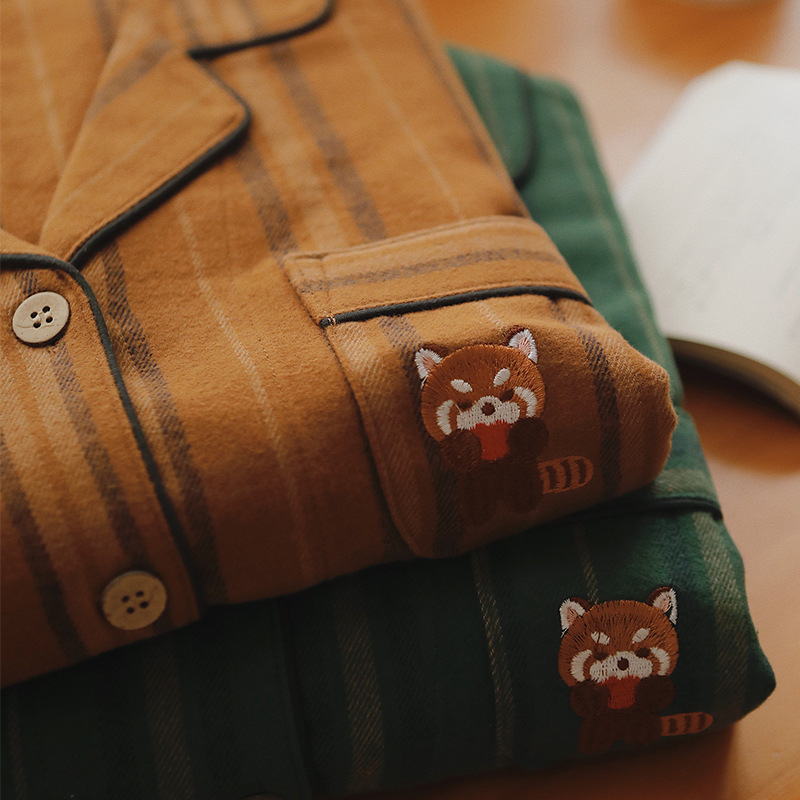 Agreed 72-pure cotton brushed flannel couple pajamas Women's Spring and Autumn Winter cotton flannel home wear suit