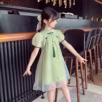 Платье для девочек, детская одежда Cheongsam, 2023, костюм Тан, новый летний китайский стиль, милое и элегантное модное платье принцессы с вышивкой