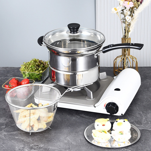 Directly supplied from the manufacturer, stainless steel household noodle pot, soup pot, single-bottom frying and steaming soup multi-functional cooking pot, gift