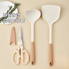 シリカゲルの鍋のシャベルのセットの炒め物のシャベルの台所のフルセットのスプーンのはさみは鍋の専用の高温のシャベルの卸売りにくっつかないです。