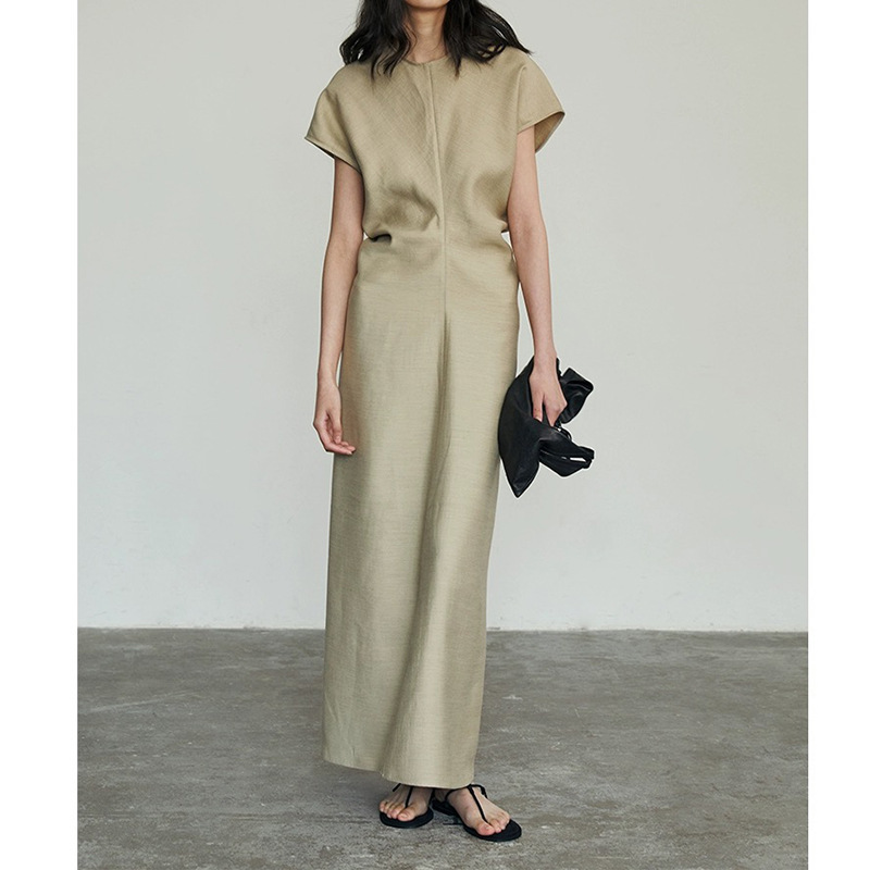 現物メーカー卸売り純色ワンピース春夏新作婦人服半袖女性スカート修身気質ロングスカート高ji感