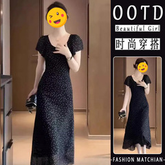 フレンチヘップバーンスタイルの女性用黒の年齢軽減ドレス2025夏の新しいハイエンドのウエスト痩身ロングスカート