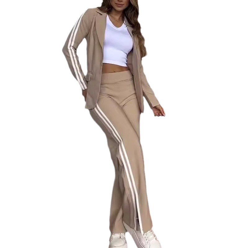 Women's Clothing New Style_Autumn and Winter Women's Casual Lapel Suit Wide leg Pants Two piece Set_voghion.com