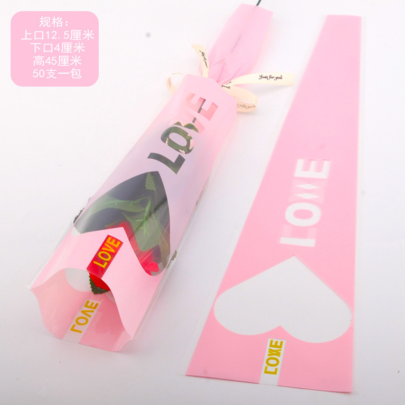 Bolsa triangular Bolsa de flores individuales Carnation Bolsa de rosas Bolsa de flores Ventana del corazón del día de San Valentín Bolsa de un solo ramo Bolsa de embalaje Amor