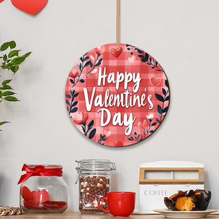 Valentine's Day Cross-Border Wooden Board Painting Retro Style Red and Pink Happy Valentine's Day Slogan Hanging Wooden Hanging Mb-032
