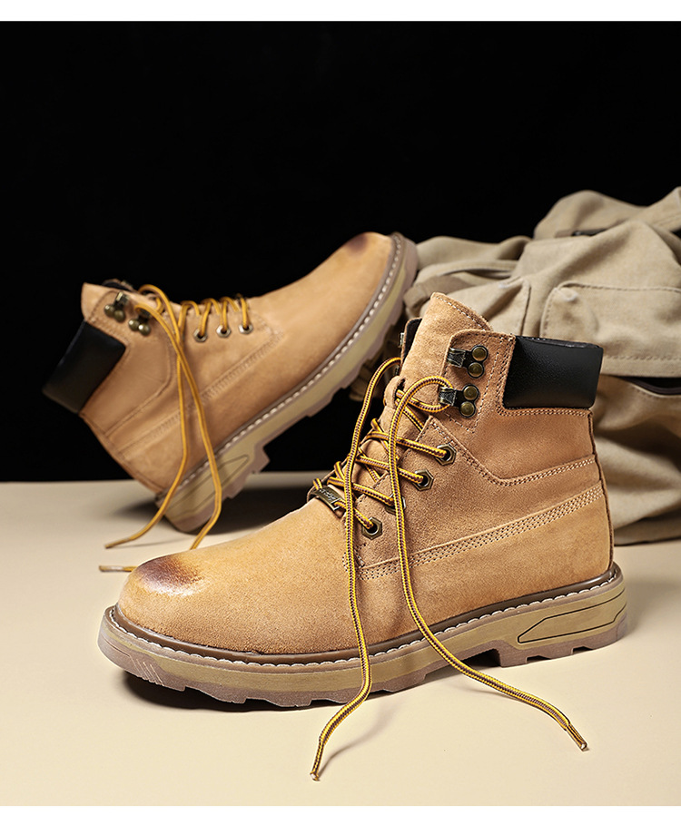 Ψηλές, μεγάλες κίτρινες μπότες, με στρώση κεφαλιού, δέρμα χοίρου, για υπαίθριες δραστηριότητες και ζεστά ανδρικά παπούτσια από κασμίρ_voghion.com