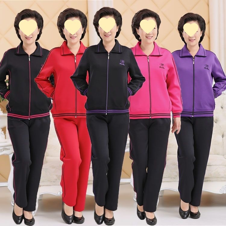 妈妈两件套款宽松中老年晨练运动服套装女秋季春秋老年人休闲大码|undefined