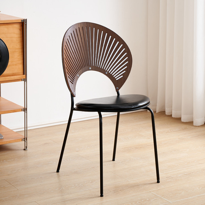 Cojín de asiento negro brillante de pierna negra de nuez para silla de concha