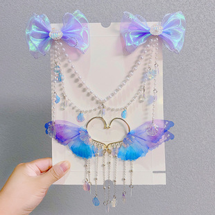 Girls' Mermaid Ji Bow Hairpin Mermaid Summer Light Headwear Children's Meatball Head with Light Princess Head Chain