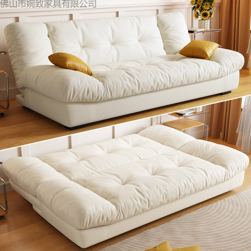 Dual-Purpose Cream Sofa for Living Room, Small Apartment Fabric 2025 Sofa Bed, Double Cloud Folding Small Sofa, French Style