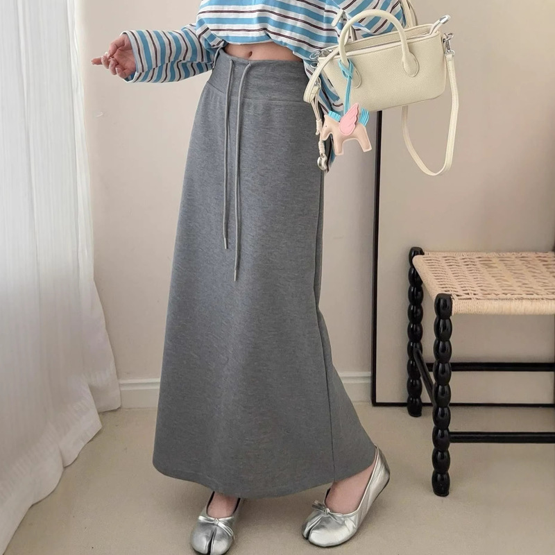Korean Style High-Waisted Drawstring Air-Layer Skirt for Women, Early Spring New Style, Versatile for Work and Leisure, Slimming Straight Long Skirt Korean Style High-Waisted Drawstring Air-Layer Skirt for Women, Early Spring New Style, Versatile for Work and Leisure, Slimming Straight Long Skirt