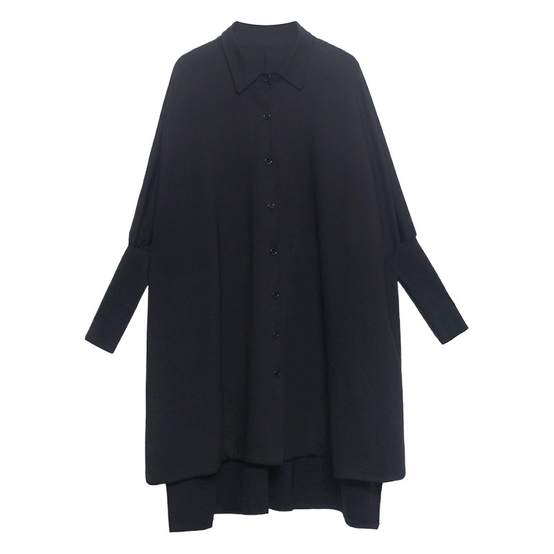 Yamamoto estilo oscuro asimétrico camisa para las mujeres primavera y otoño nueva suelta adelgazamiento moda casual drapeado capa superior