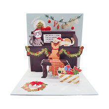 新款圣诞立体贺卡跨境猫咪钢琴节日3D留言卡片送女生手写祝福卡
