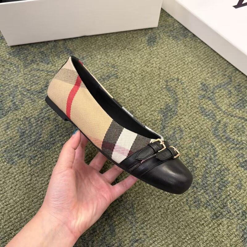 In Stock~ Mowonuo Style Large Size Round-Toe Shallow Slip-On Shoes for Women, Comfortable Slip-On Plaid Mary Jane Flat Shoes
