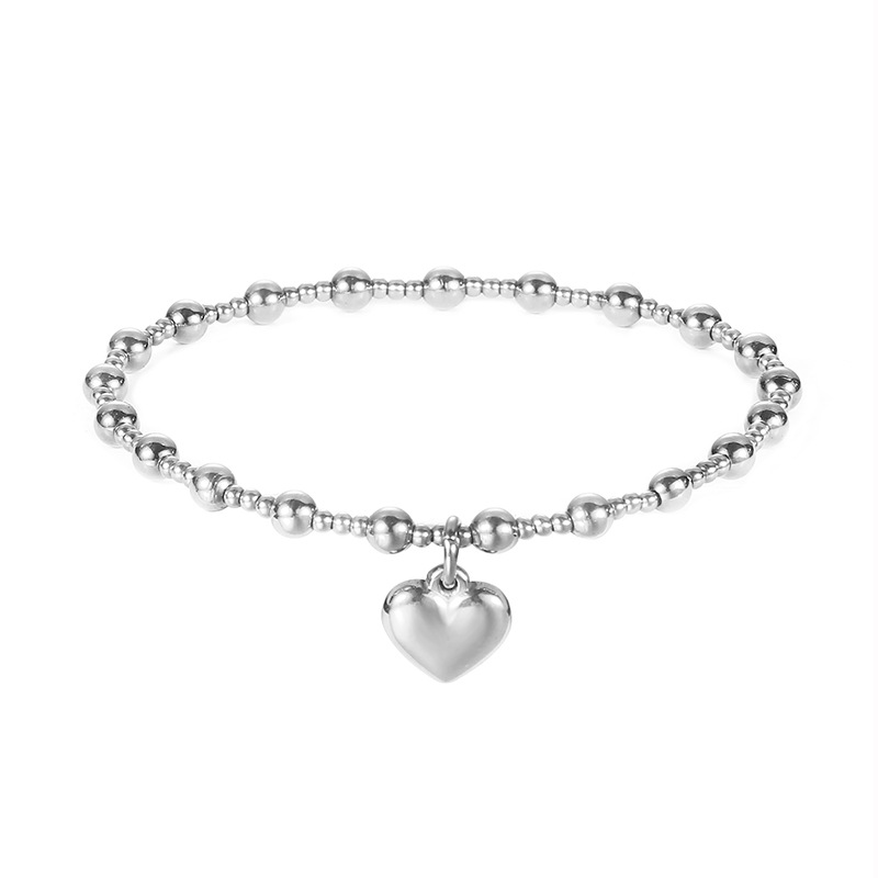 Women'S Gender Beaded, Plating Design Fashion Heart Shape Stainless Steel Beaded Plating Bangle 1 Piece