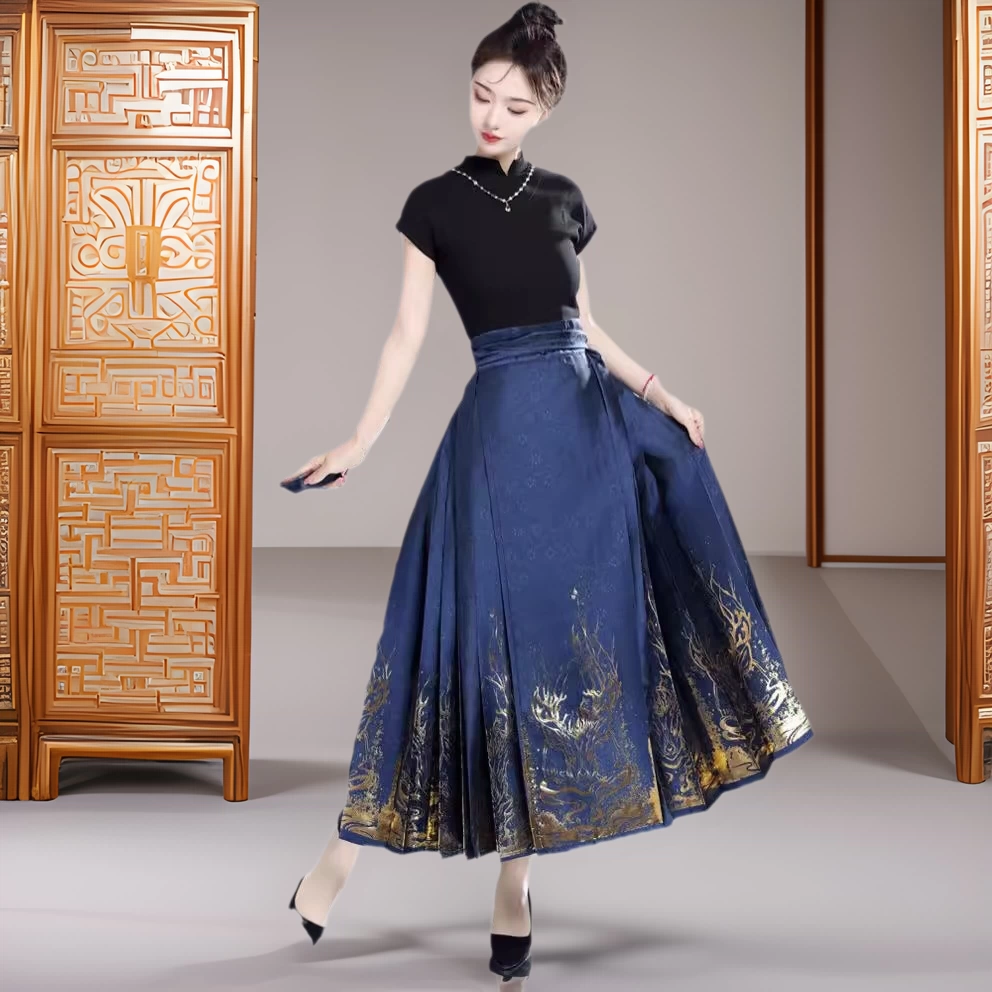 Юбка Lu Zhu【Deer God】в стиле династии Мин, с золотой вышивкой, восьмикомпонентная, с узором «лошадиная голова», модифицированная для миниатюрных фигур, новинка весна-лето 2025, для повседневной носки