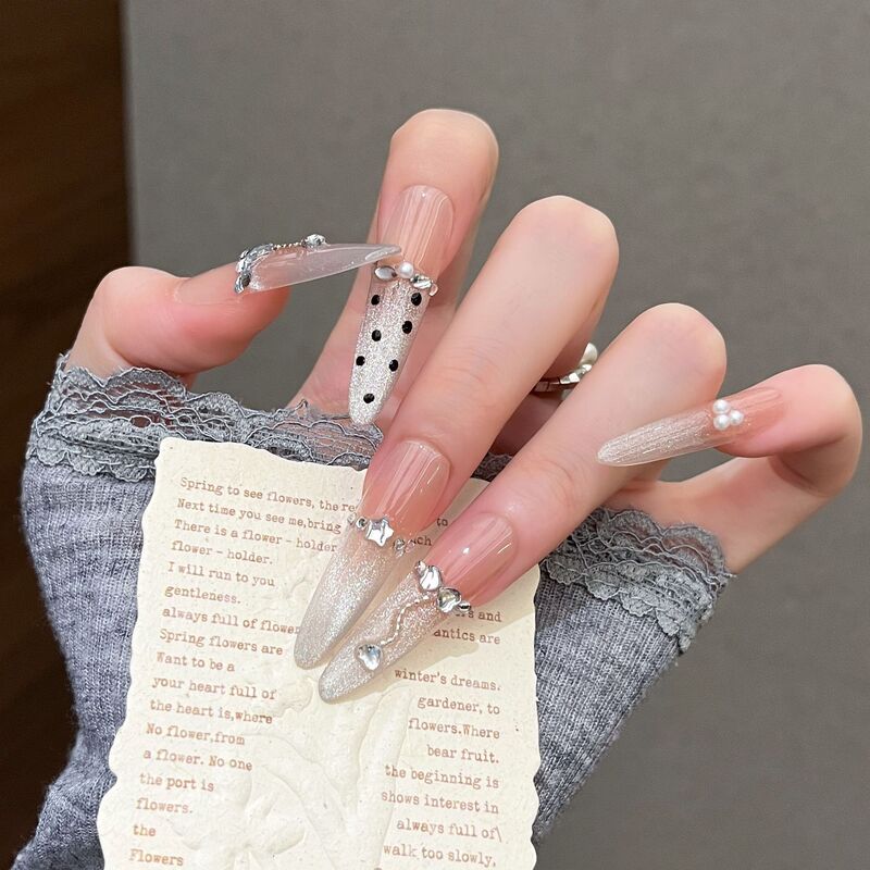 Long Handmade Wearable Nails Wholesale Cat Eye Polka Dot High-End Light Luxury Nail Patches Wearable Manicure Nails