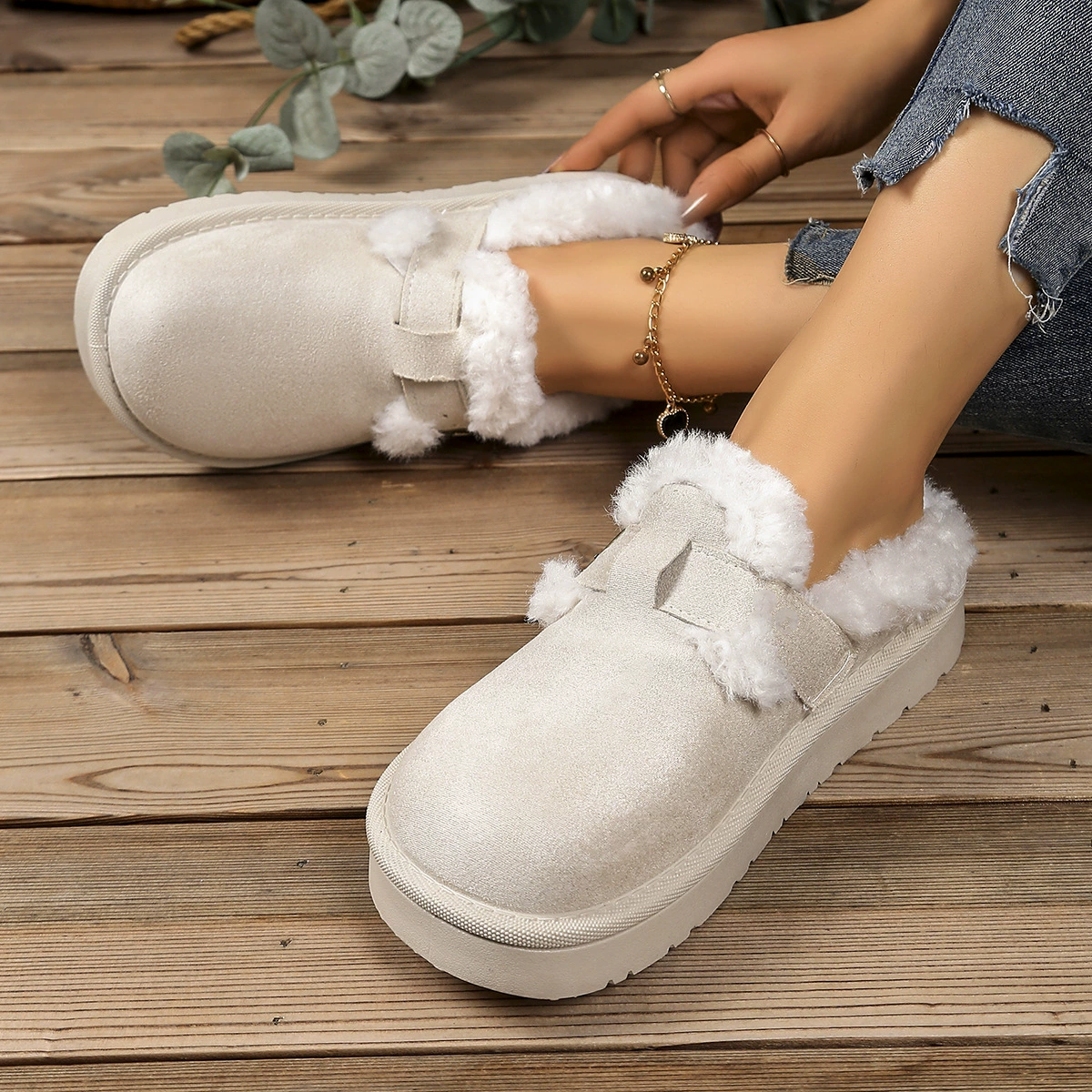 Туфли Birkenstock с набивкой из флиса, хлопковые тапочки, новинка 2025 года, хлопковые тапочки большого размера на плоской подошве и одна нога, чтобы носить ленивые туфли