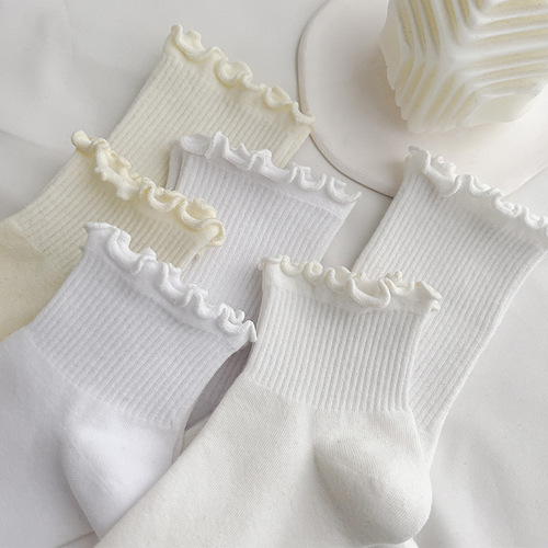 Socks for women, spring and summer cotton socks, mid-calf socks, fungus lace striped short socks, cute Japanese trendy jk women's socks