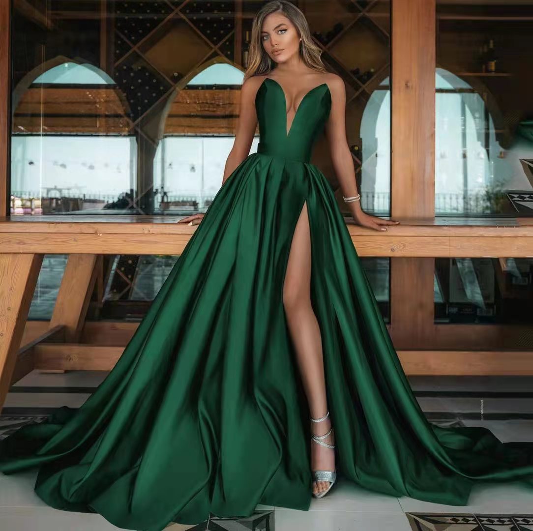 Europa y América Comercio exterior Amazon AliExpress deseo nuevo sexy profundo V split vestido largo boda vestido de noche