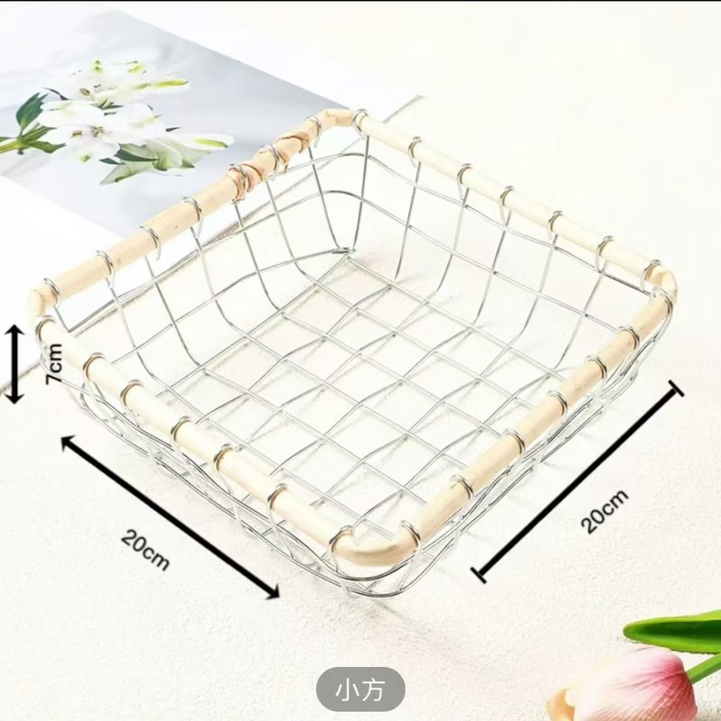 鉄線編みバスケット 手作り 鉄工芸 ヴィンテージ 北欧風 スナック パン フルーツ 雑貨 収納|undefined