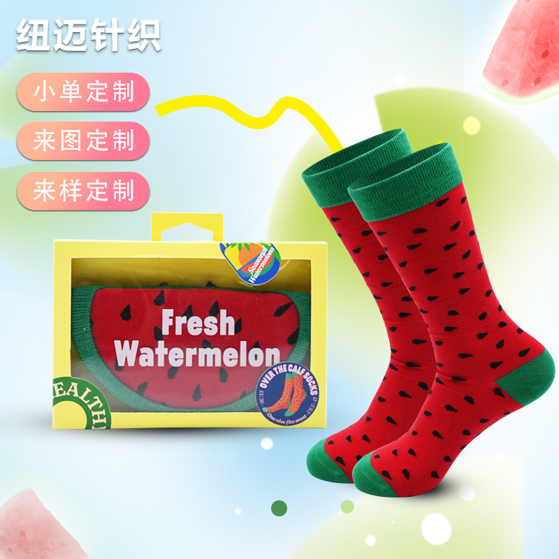 Manufacturer Mass Customization of Personalized Creative Watermelon Interesting Gift Box Mid-Tube Socks Christmas Gift Socks Cross-Border Export to Europe and the United States