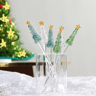 ✅ High Temperature Resistant Borosilicate Glass Christmas Tree Coffee Stirring Stick Milk Tea Milk Powder Spoon Cocktail Mixing Stick Gift
