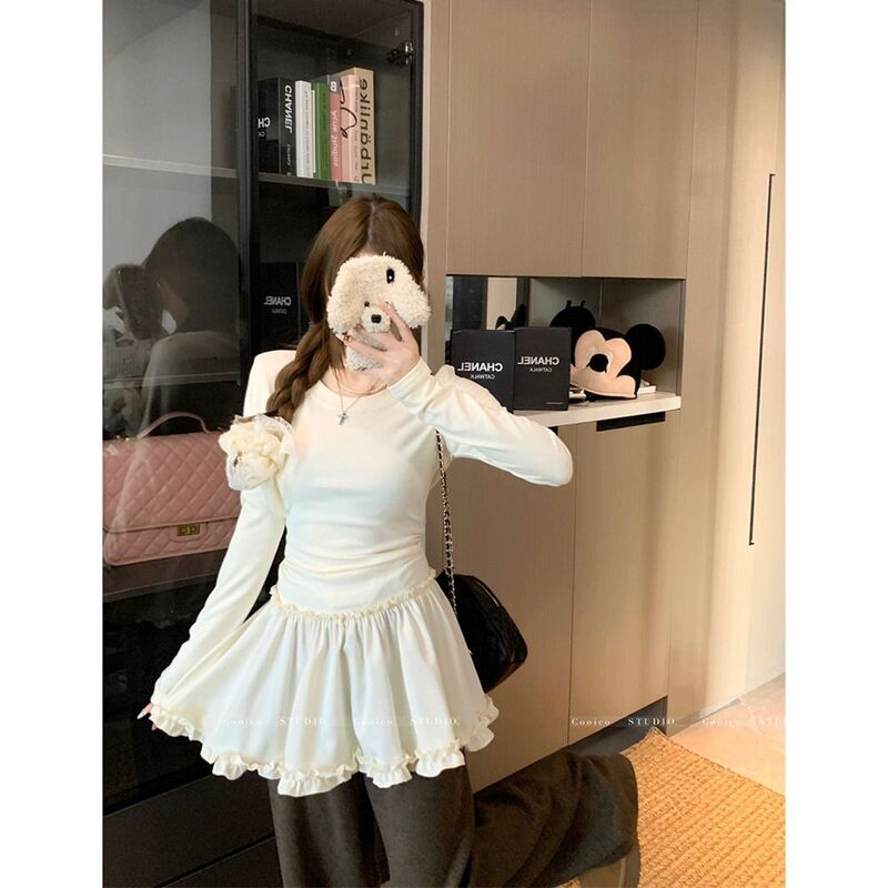 Inner Layer Lace Hem Dress for Women, Autumn and Winter 2026 New Style, High-End Sweet Long-Sleeve T-Shirt Top