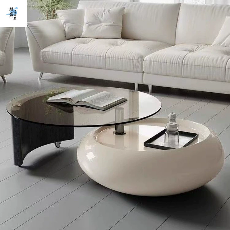 Вращающийся журнальный столик в кремовом стиле, дизайнерский светильник для гостиной в маленькой квартире, роскошный высококачественный круглый журнальный столик из закаленного стекла, комбинация