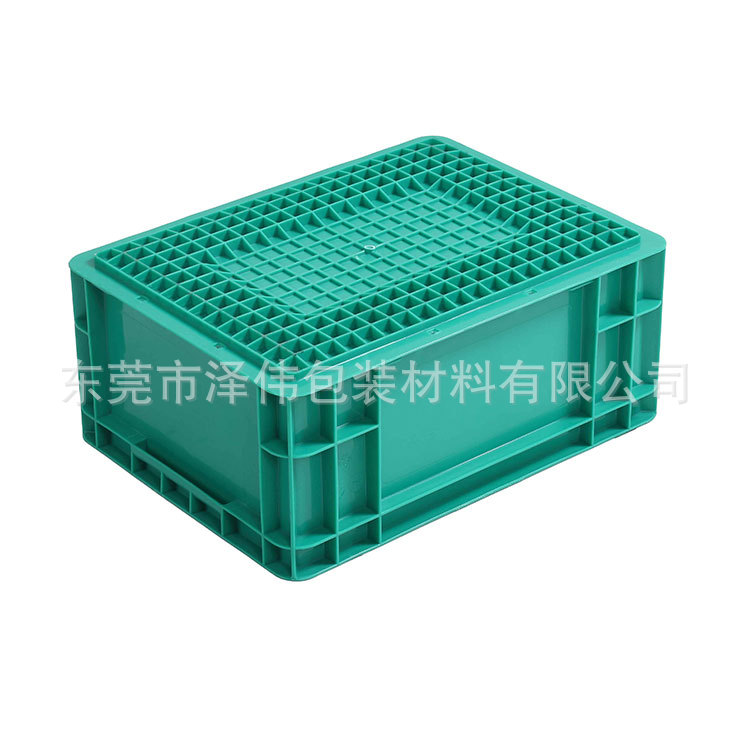 灰色欧标EU4322箱塑料周转箱 带盖汽配工业物流箱车间中转塑胶箱