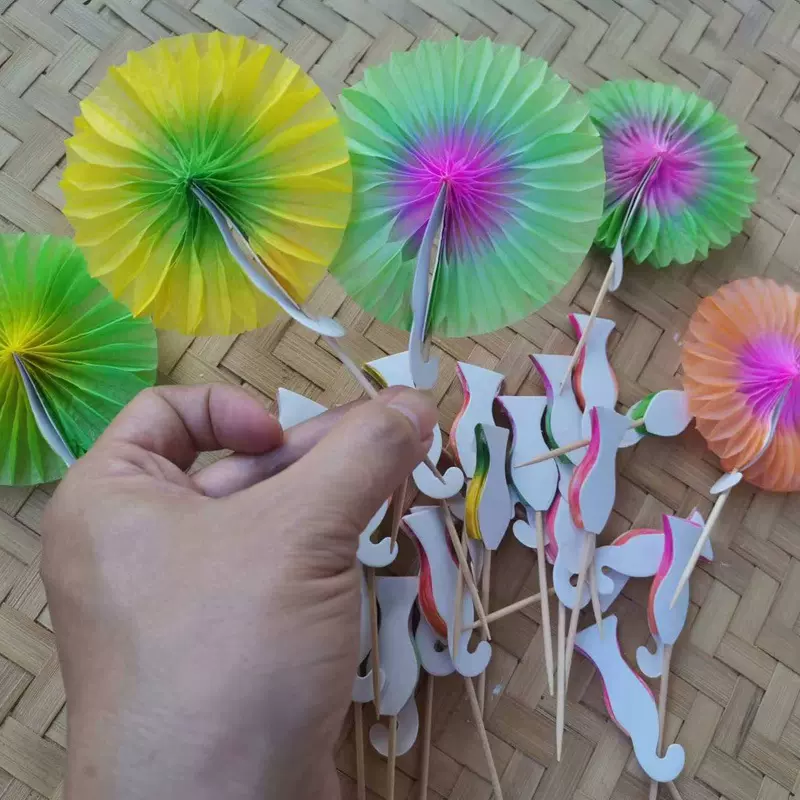 太阳花一次性水果签鸡尾酒饮料蛋糕汉堡三明治插牌摆件木质水果捞