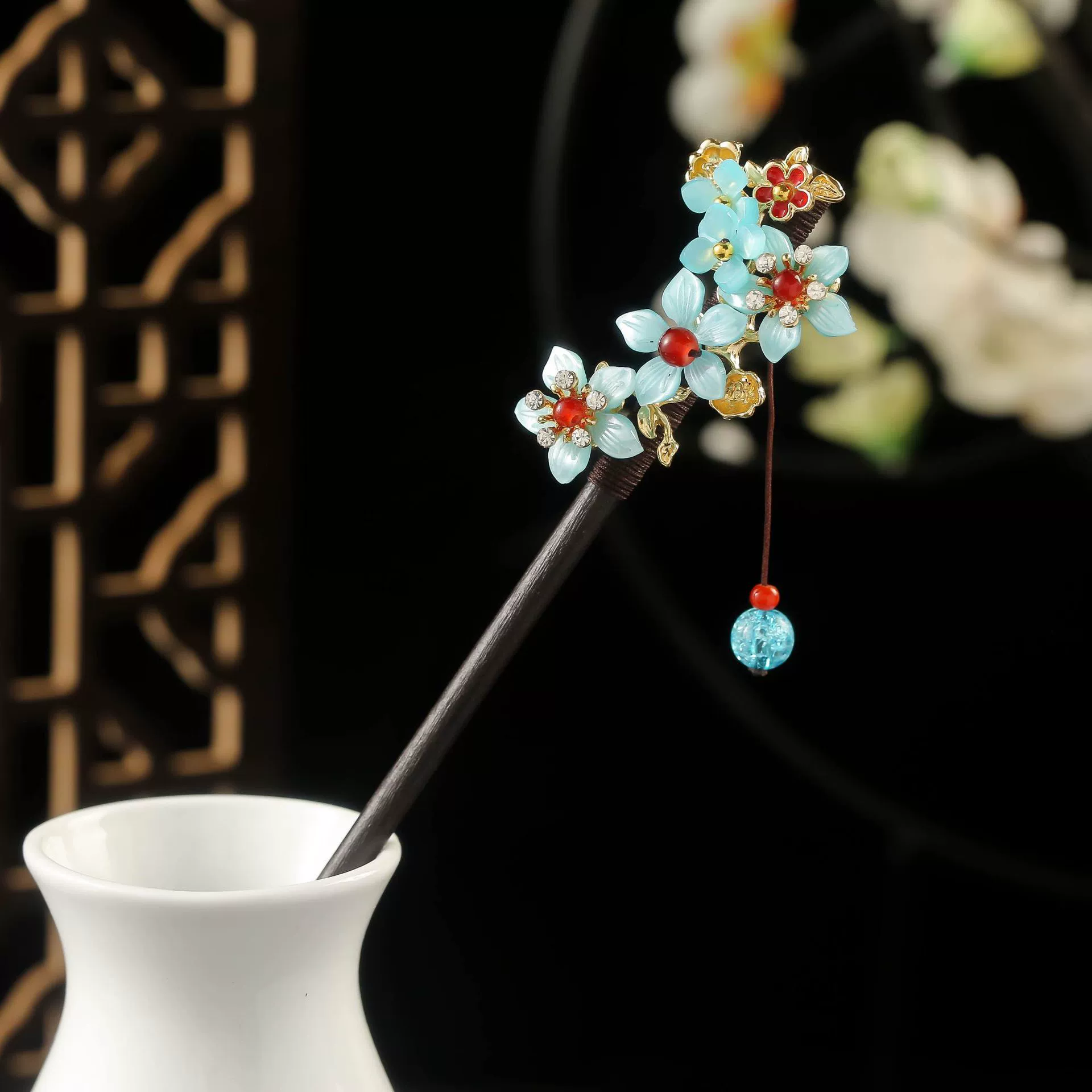 Fresh retro Chinese hairpin with tassels sandalwood, cheongsam, hairgrip, hair accessory