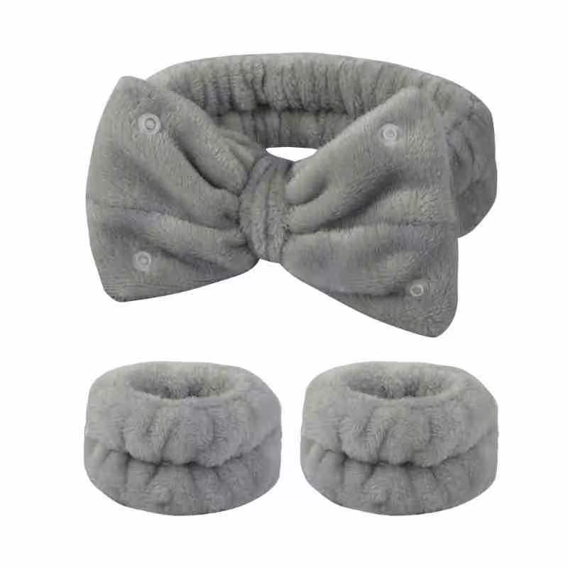 Nueva banda de pelo de estilo coreano para niñas lavado facial removedor de maquillaje multifuncional botón a presión pajarita pelo Color sólido