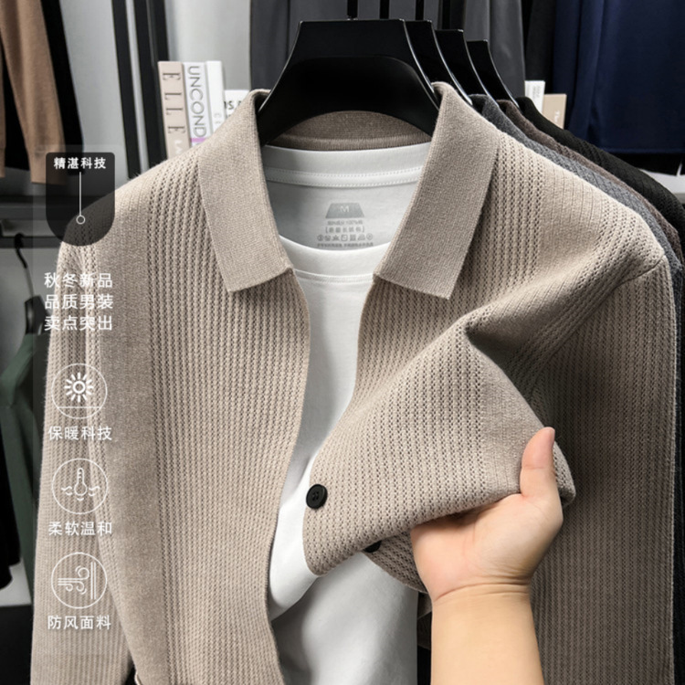 2026 New Men's Knitted Cardigan Thickened Jacket Coat Trendy Men's Casual Solid Color Simple Top with Turn-down Collar 2026 New Men's Knitted Cardigan Thickened Jacket Coat Trendy Men's Casual Solid Color Simple Top with Turn-down Collar