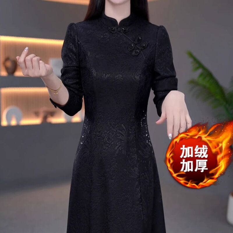 新中式国风复古冬季新款2025洋气显瘦气质大码修身改良旗袍连衣裙|undefined