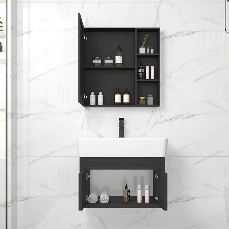 Gabinete de baño de aluminio espacial grueso pequeño tipo de hogar lavabo gabinete combinación lavabo tipo pared cerámica lavabo integral