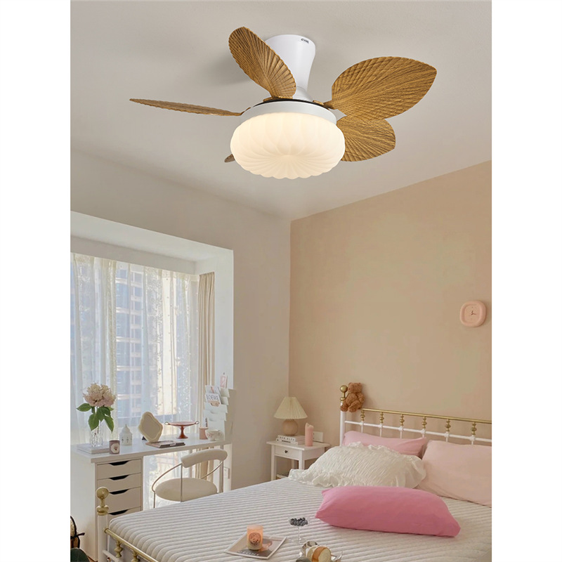French Mid-Century Style Living Room Ceiling Fan Light 2025 New Retro Cream Style Creative Bedroom and Restaurant Fan Integrated