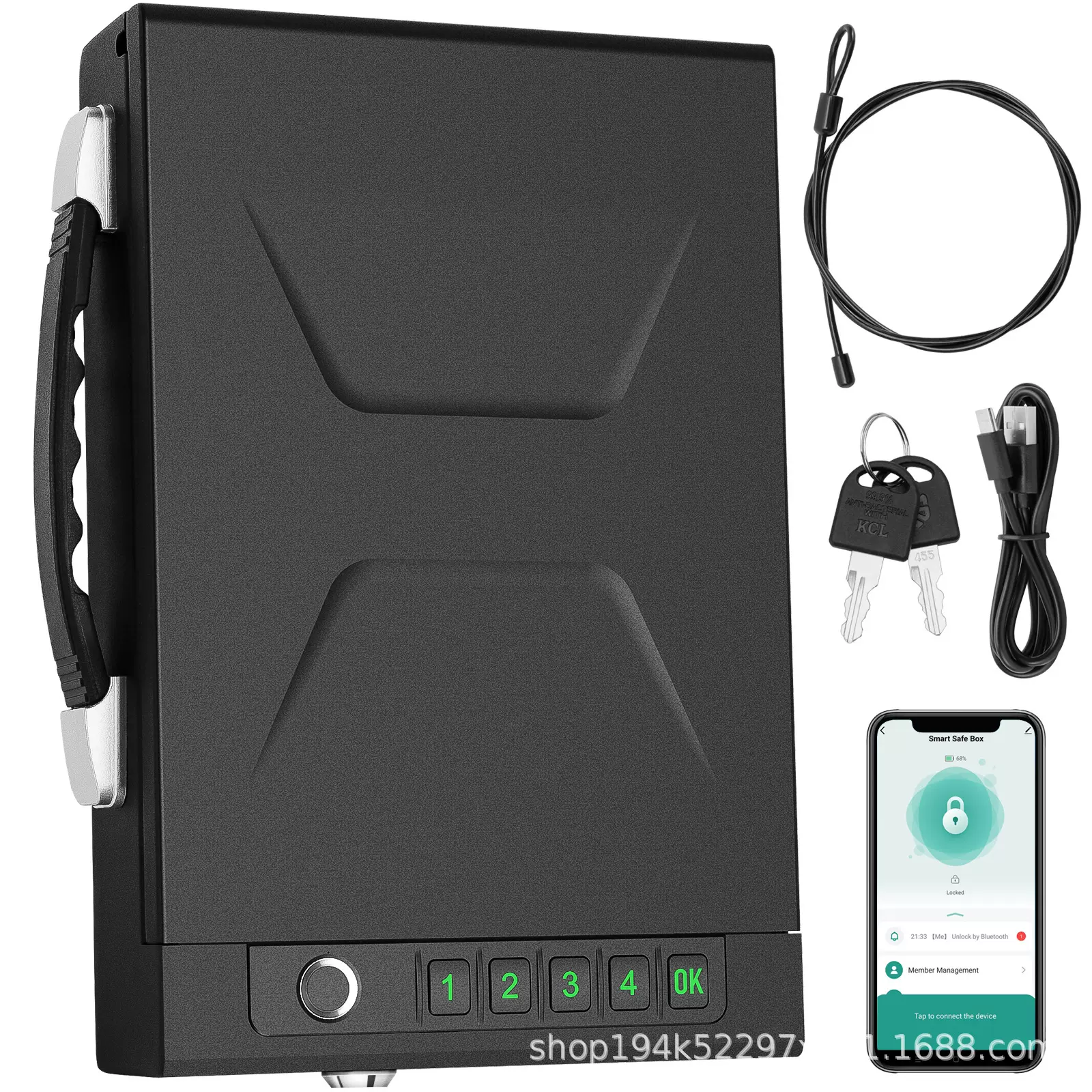 gun safe迷你枪盒保险箱指纹密码手枪便携式保险柜车载欧美带APP