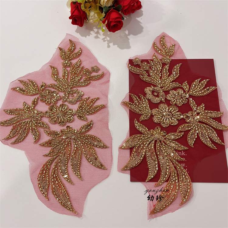 新中式礼服辅料 衣服贴花对花 婚纱礼服头纱配件diy饰品服饰花边