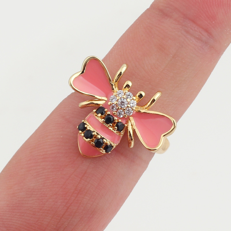 Cute Bee Copper Open Ring Inlay Zircon Copper Rings display picture 4