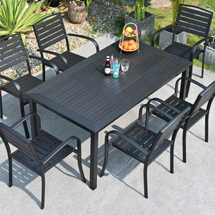Outdoor Tables and Chairs Courtyard Leisure Plastic Wood Dining Table and Chair Combination Cafe Outdoor Open-Air Balcony Garden Terrace Anti-Corrosion
