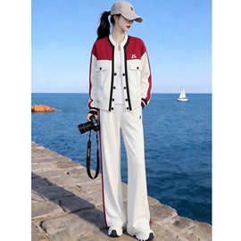 欧货运动套装女2026年新款春秋时尚洋气设计感拼色开衫外套两件套