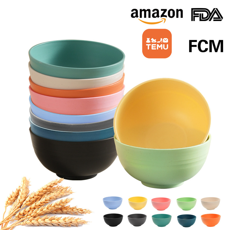 Wheat Straw Bowl Eight-Piece Set Household Salad Bowl Kidsren's Creative Plastic Bowl Student Dormitory Rice Bowl Breakfast