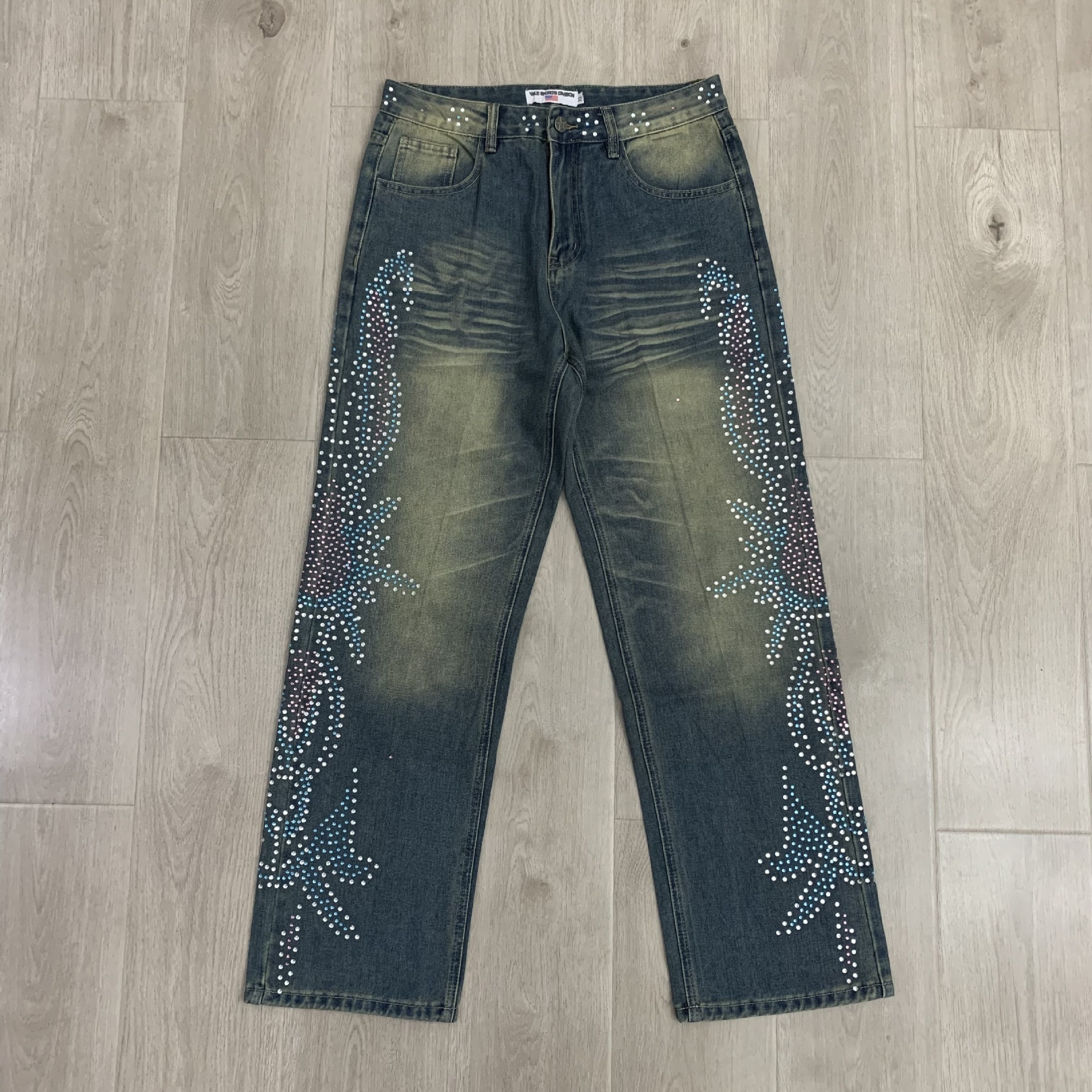 Cross-border belleza Vale Forever bordado perforación de letras hip-hop lavado con agua hace pantalones casuales viejos jeans